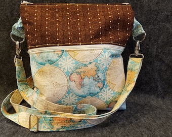 World Traveler/Global/World Map/Crossbody Purse/Shoulder bag/purse/gift for her/handmade purse