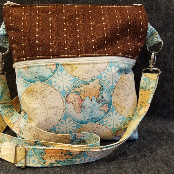 World Traveler/Global/World Map/Crossbody Purse/Shoulder bag/purse/gift for her/handmade purse