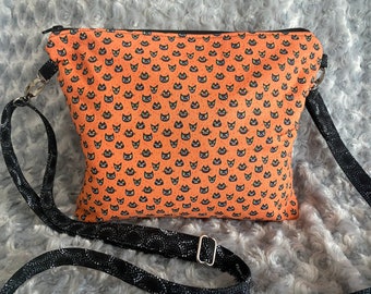 Halloween Themed Black Cat crossbody purse/ Halloween Hipster