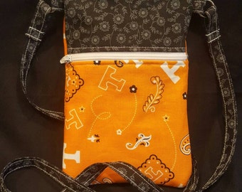 University of Tennessee/Tenessee Volunteers/Neck Purse/ Cell Phone Purse/Handmade &quot;Tennessee Volunteers&quot; Neck Purse/Cell Phone Purse