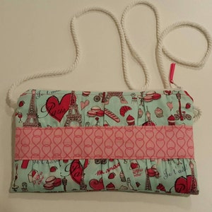 Handmade Parisian themed clutch wallet with strap
