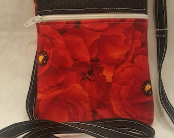 Neck Purse/Cell Phone Purse/Handcrafted Purse/Red Floral Purse/Mother&#39;s Day /Artisan Purse