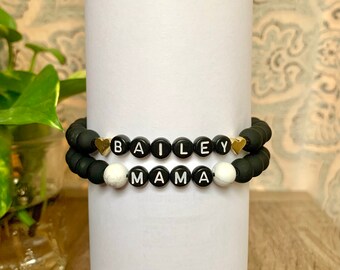 Personalized Beaded Name Bracelet | Black Letter Beads | Custom Word Bracelet