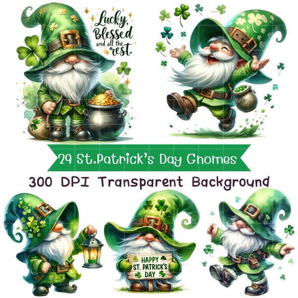 Watercolor St Patricks Day Gnomes Clipart Bundle, Cute St Patrick Day Gnomes,  St Patricks Day PNG Sublimation, St Patrick Day Decoration