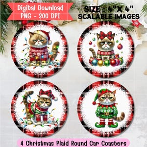 Christmas Car Coaster Sublimation Designs: Grumpy Cat Christmas (PNG Digital Download)