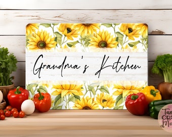 Sunflower Grandma's Kitchen Glass Cutting Board Design (PNG)
