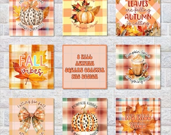Fall Plaid Coaster PNG Sublimation Designs (Digital Download)