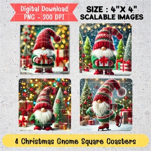 Christmas Gnome Coaster Sublimation Designs: Holiday PNG Bundle (Digital Download)