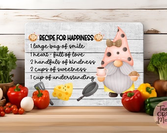 Gnome Recipe for Happiness Cutting Board Sublimation Design (PNG)