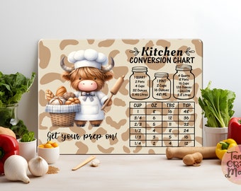 Highland Cow Glass Cutting Board Sublimation Design PNG, Kitchen Conversion Cutting Board Design, Cow Pattern, Get Your Prep On Cow Chef