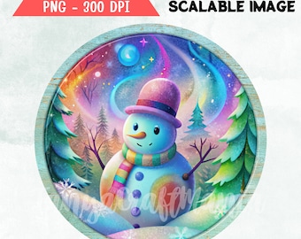Watercolor Snowman Sublimation Design: Winter Door Hanger (PNG Digital Download 12x12in 300dpi)