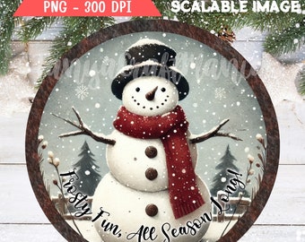 Vintage Snowman Welcome Sign: Round Sublimation Design (PNG Digital Download)