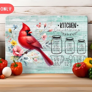 Rode kardinaal en bloemen keukenconversie snijplank sublimatieontwerp 2 JPG, minthouten snijplankontwerp, cadeau voor moeder, vrienden