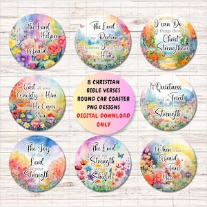Christian Affirmation Round Car Coaster PNG Designs: Bible Verses Flowers Sublimation (Digital Download)