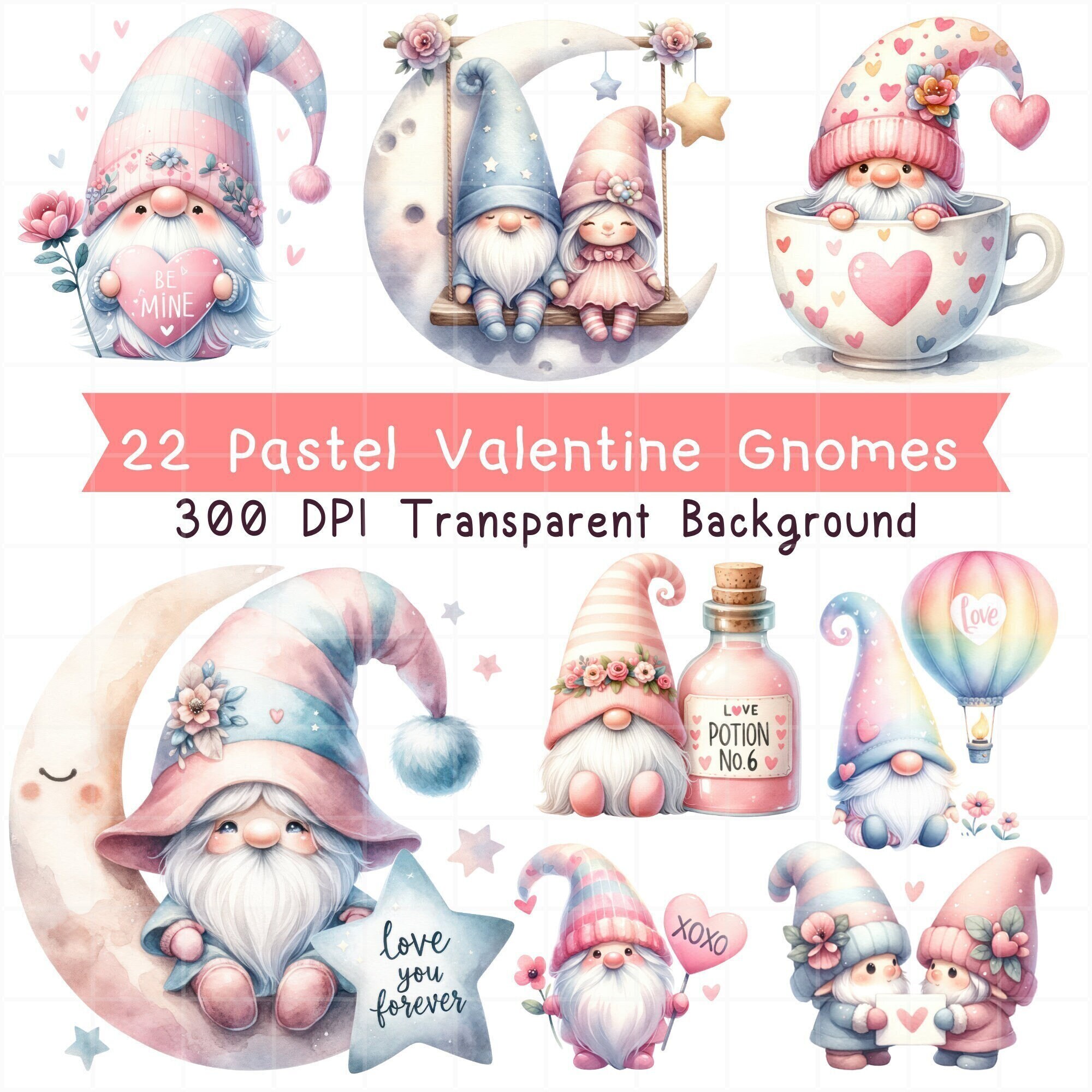 Watercolor Pastel Valentine Gnomes Clipart Bundle, Valentines Day ...