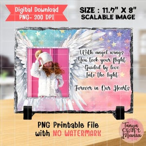 Girl Teen Angel Wings Memorial Slate Sublimation Design (PNG Digital Download 11.7x8 inches)