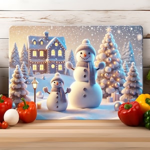 Snowmen Cutting Board Sublimation Design: Christmas Winter Decor (JPG Digital Download 15.5x11.25 inches)