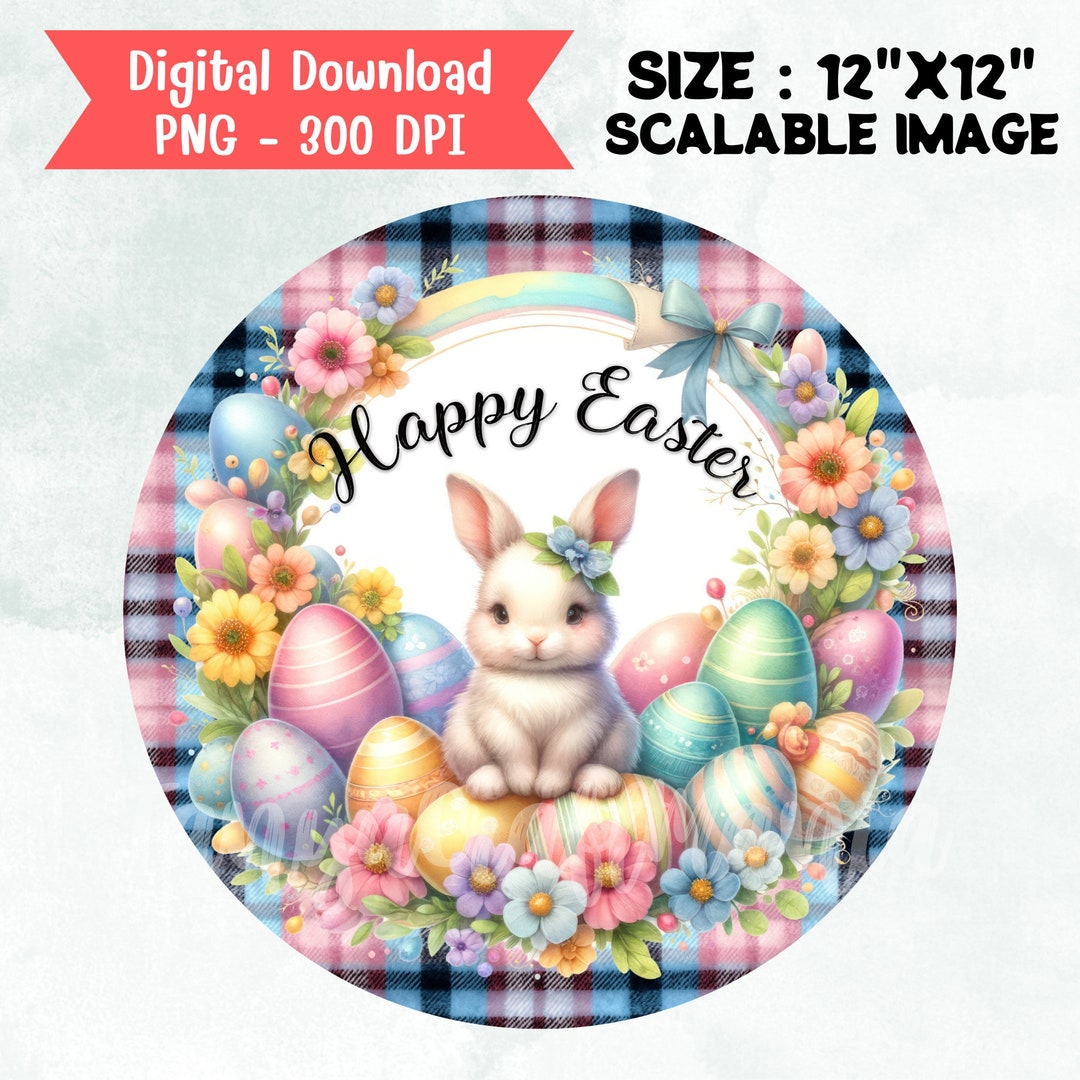 Easter Rabbit Round Happy Easter Bunny Round Png Sublimation Design, Cute Bunny Rabbit ...