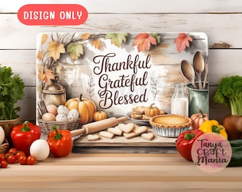 Thankful Glass Cutting Board Sublimation Design PNG (Digital Download)