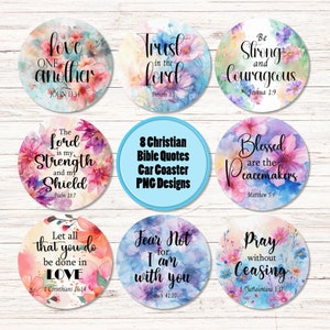 Floral Christian Car Coaster PNG Designs: Bible Verse Quotes (Digital Download)