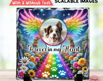 Dog Cat Memorial Sublimation Template Slate Design, Add your Cat Dog Photo Memorial Slate, 2 Png Sublimation Design, Rainbow Bridge Pet Loss