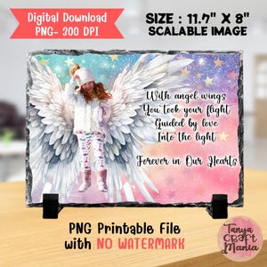 Angel Wings Memorial Slate Sublimation Template: Photo Design (PNG Digital Download)