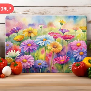 Colorful Daisy Field Glass Cutting Board Sublimation Design JPG, Daisy Kitchen Chopping Board, Blooming Daisy, DIY Gift for Mom Gift for Her