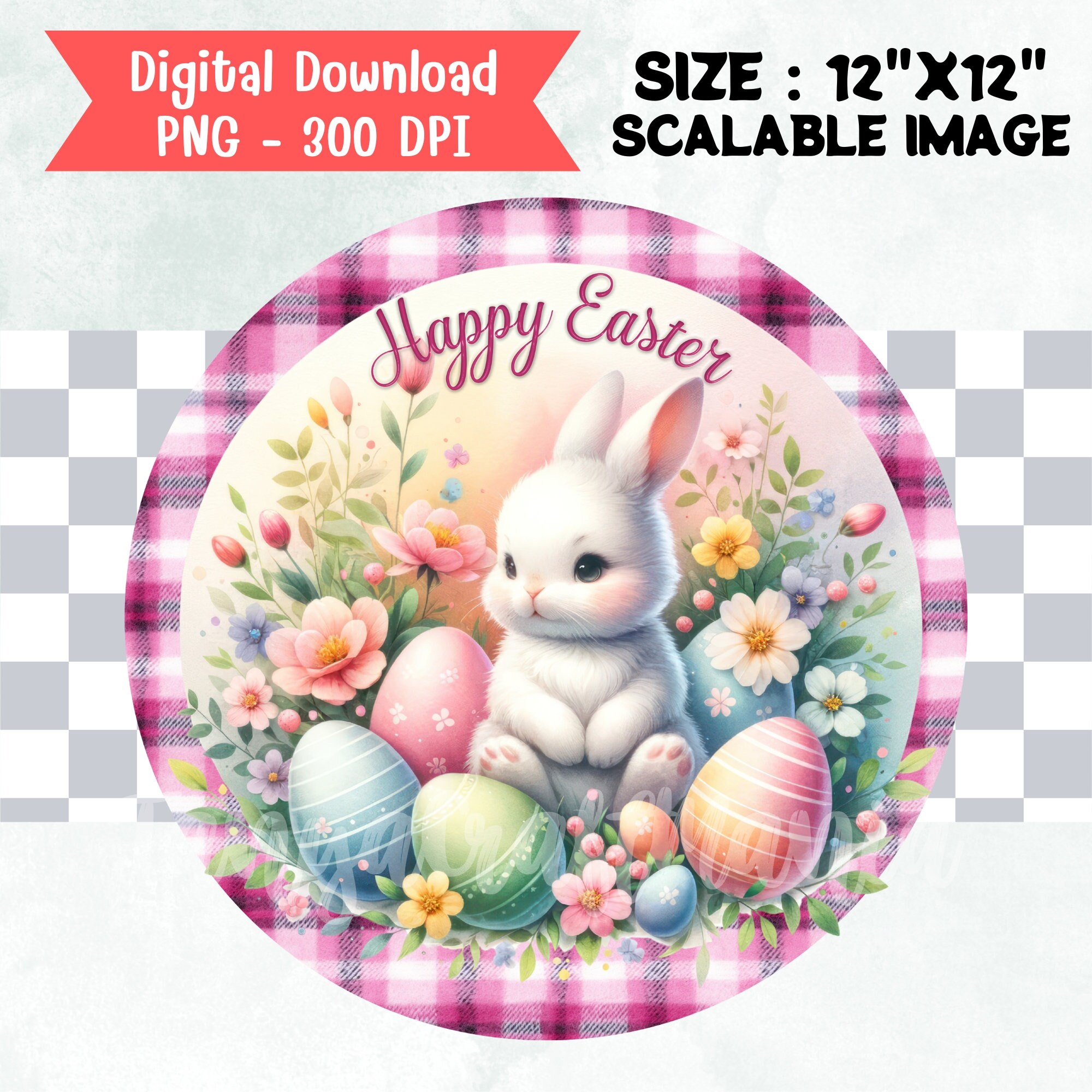 Easter Rabbit Round Happy Easter Bunny Round Png Sublimation Design, Cute Bunny Rabbit ...