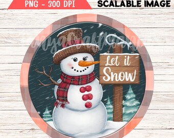 Snowman Welcome Door Hanger Sublimation Design: Christmas Wreath Sign (PNG Digital Download)
