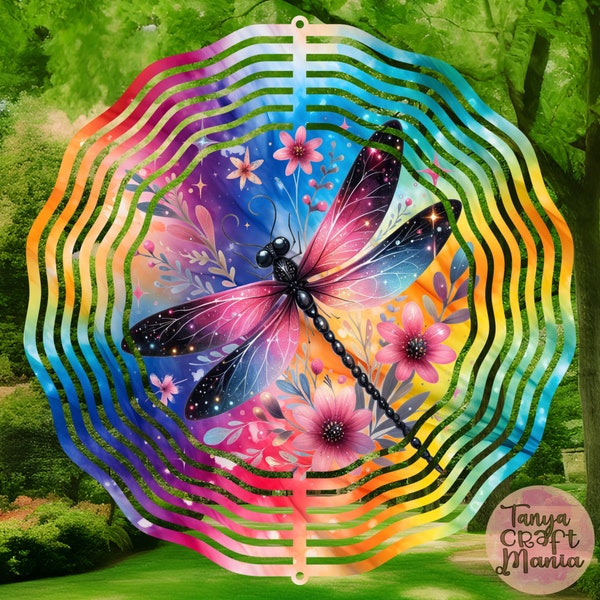 Dragonfly Wind Spinner PNG, Spring Summer Colorful Wind Spinner Sublimation Design, Spring Garden Wind Spinner Sublimation, Floral Dragonfly