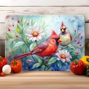 Cardinal and Flowers Glass Cutting Board Sublimation Design (PNG)