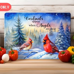 Winter Cardinals Glass Cutting Board Sublimation Design 2 JPG, With & Without Text, Watercolor Cardinals Chopping Board Christmas Gift Idea