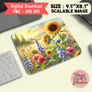 Sunflower Wild Flowers Mouse Pad PNG Sublimation Design, Wild Nature Sunflower Mouse Pad PNG, Sunflower Fan Rectangle Mouse Pad Gift Idea