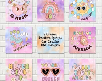 Retro Positive Quotes Coaster PNG Designs: Sublimation Art (Digital Download)