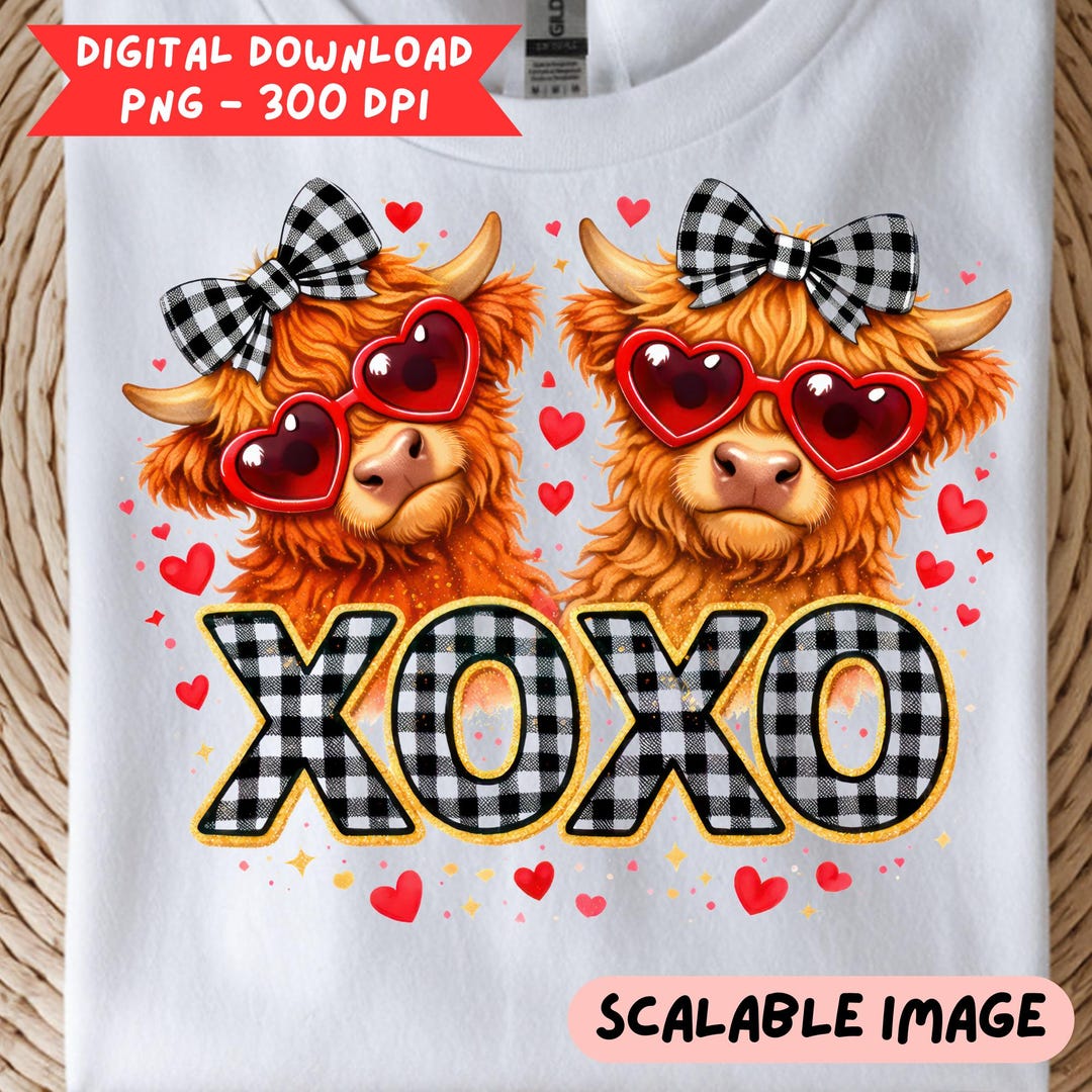 Highland Cow Valentine XOXO PNG Sublimation Design, Digital Download ...