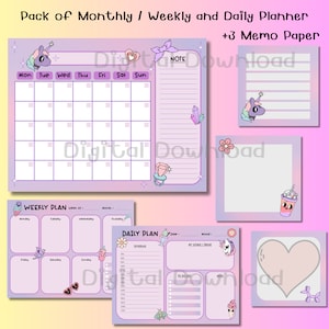 Printable Pastel Purple Planner, Undated Monthly Calendar, Weekly Daily Planner, Printable Calendar, Printable Planner, Cute Pastel Planner