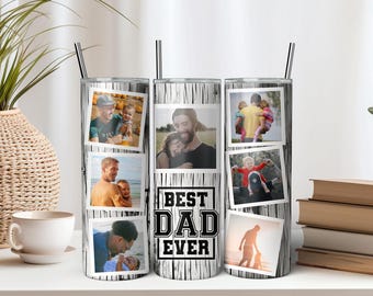 Agrega tu foto, Envoltura para vaso "El mejor papá del mundo" PNG, Vaso delgado de 20 oz, Collage de fotos por sublimación, Plantilla para vaso con fotos, Regalo para papá