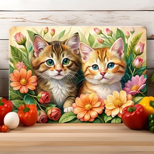 Kittens and Flowers Glass Cutting Board Sublimation Design (JPG)