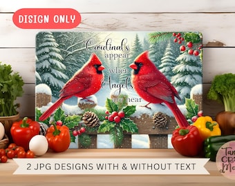 Memorial Cardinal Cutting Board Sublimation Design – Spiritual Christmas Winter Decor (2 Files Digital Download)