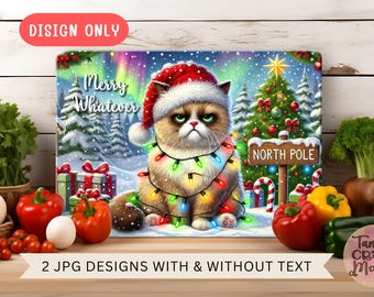 Funny Grumpy Cat Christmas Cutting Board Sublimation Design (2 JPG)
