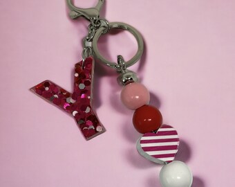 Portachiavi con lettera di San Valentino fatto a mano personalizzato / Portachiavi glitterato / Ciondolo per zaino scolastico / Regalo per la festa della mamma / Damigella d'onore / Regalo di compleanno
