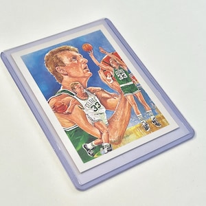 Tarjeta coleccionable de jugador de baloncesto de la NBA de Boston Celtics, Larry Bird, 1990, ilustrada por Michael J. Taylor