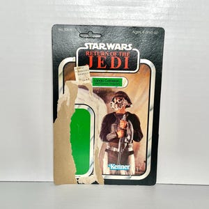 Oryginalne opakowanie do figurki akcji Lando Calrissiana Star Wars Return of the Jedi z 1983 roku Kenner