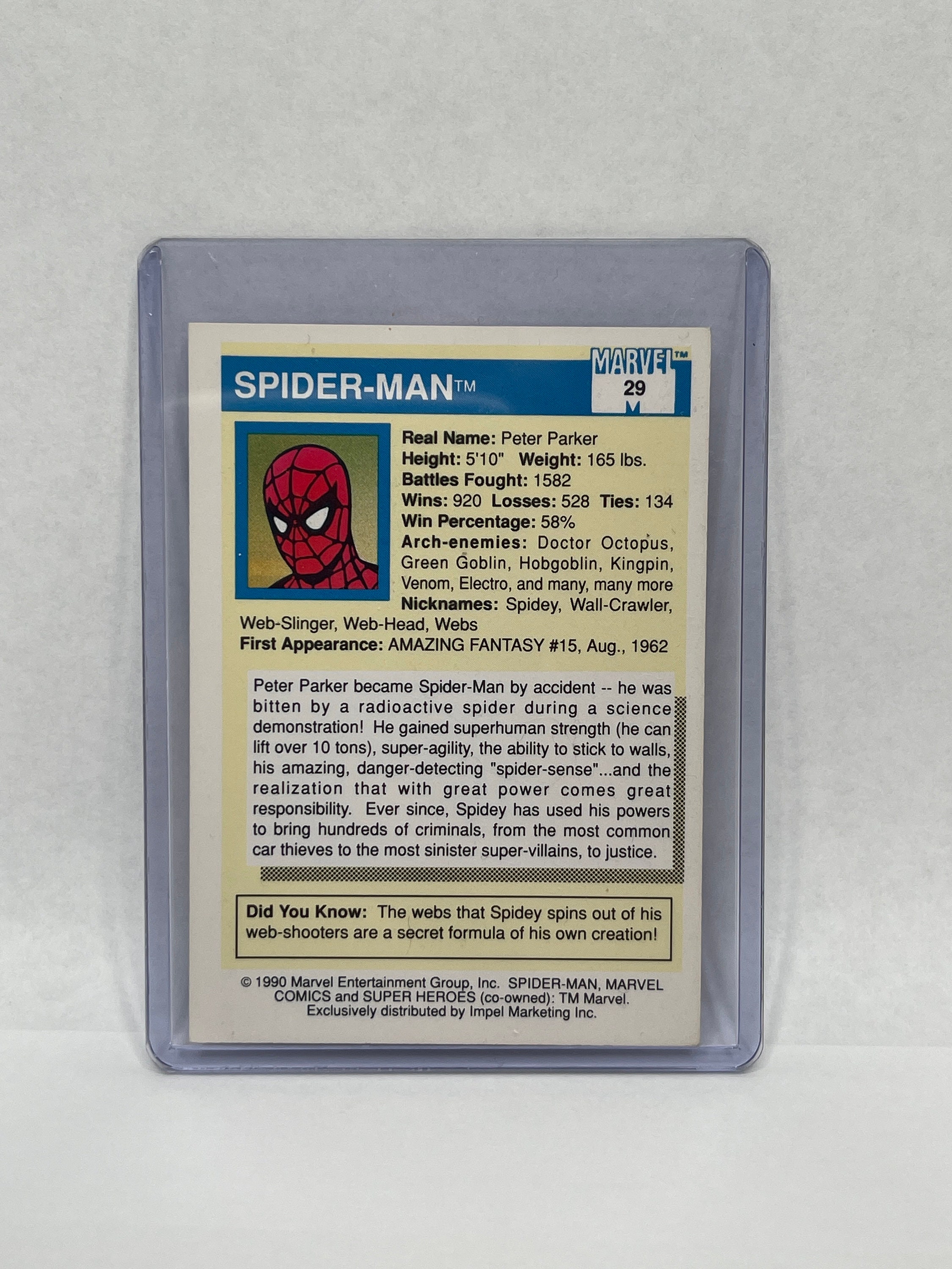 Spider-man 1990 Marvel Comics 29 Super Heroes Comic Trading Card