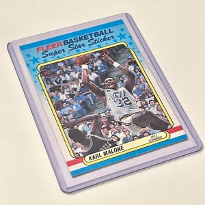 1988 Karl Malone Fleer 8 aus 11 Superstar Sticker Utah Jazz NBA Basketball Player Trading Card