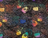 Day of the dead Sugar skulls girls Dia de Los muertos Halloween cotton fabric by 18 quot x 22 quot FQ