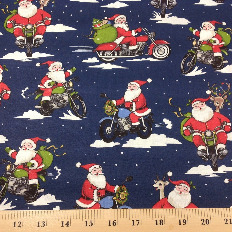 Motorcycle Christmas Santa cotton fabric by 18 x Etsy