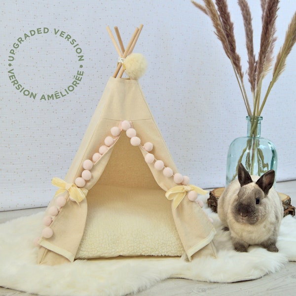 Lovely rabbit hutch or Bunny bed in shape of a teepee - Chinchilla house or Bunny house including pillow