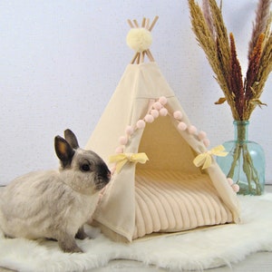 Rabbit bed - Rabbit house in shape of a rabbit teepee - Guinea pig accessories - Ivory guinea pig bed or hedgehog bed