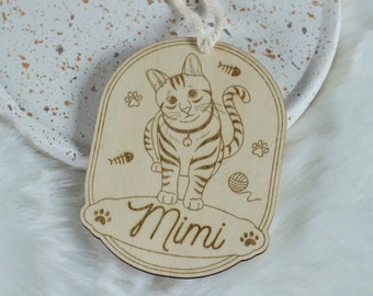 Engraved Wooden Sign with Personalized Name – Customized Plaque with Cat Decor